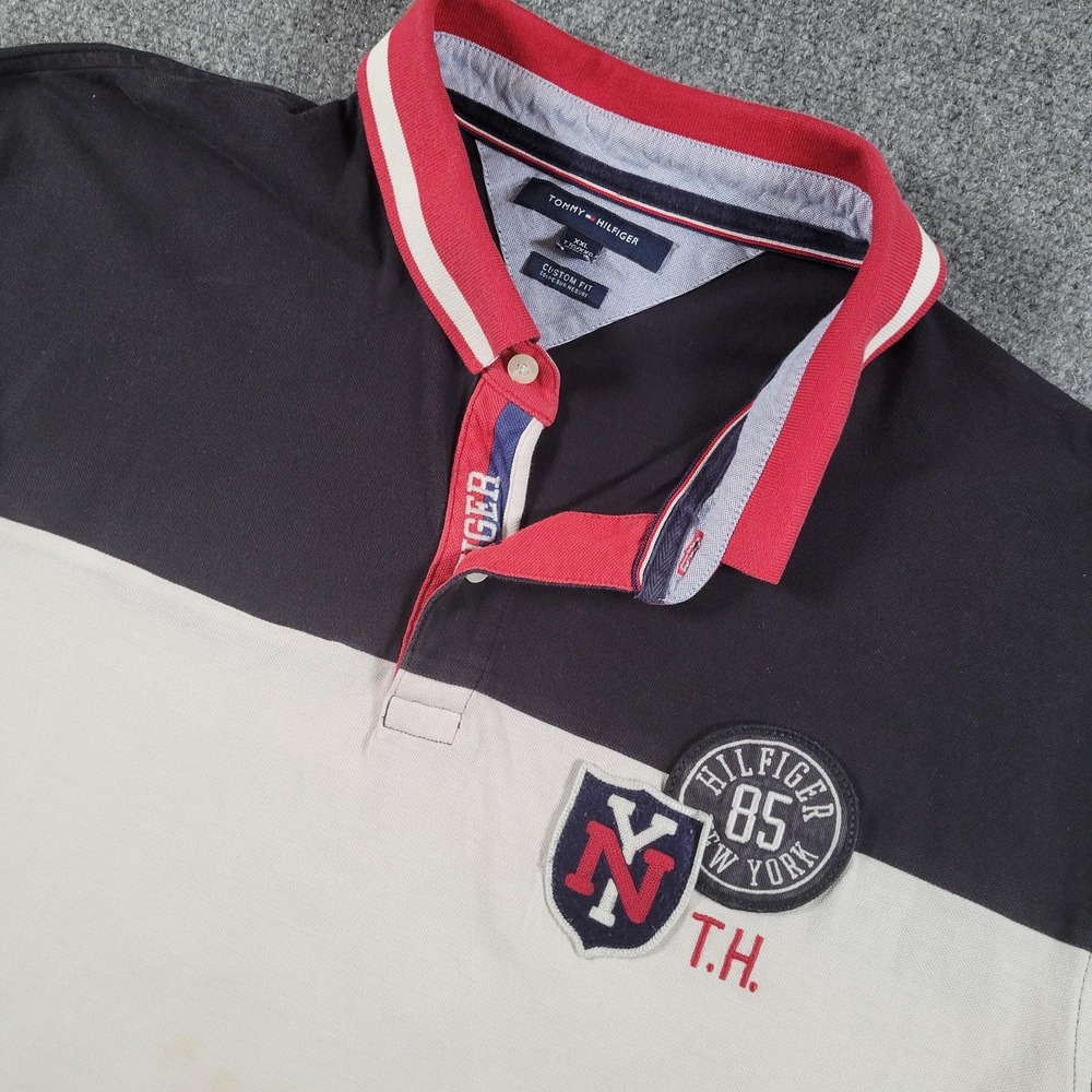 Tommy Hilfiger Shirt Mens 2XL Colorblock Polo Rugby Custom Fit 85 NY Badge